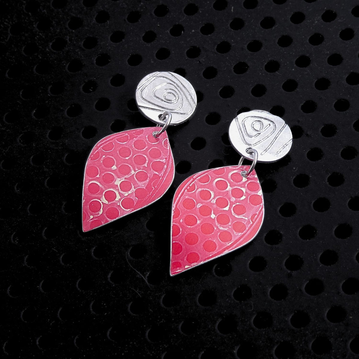 Hand printed anodised aluminium earrings - Scarlet Grace Collection