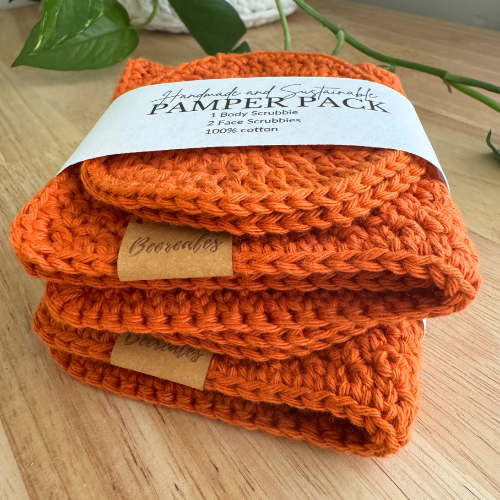 Handmade Pamper Pack | Crochet Body & Face Scrubbie set | Burnt Orange
