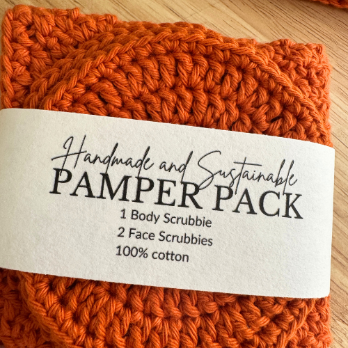 Handmade Pamper Pack | Crochet Body & Face Scrubbie set | Burnt Orange