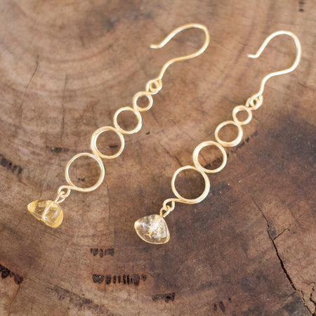Natural Citrine Gemstone Gold Looped Earrings | Crystal Jewellery