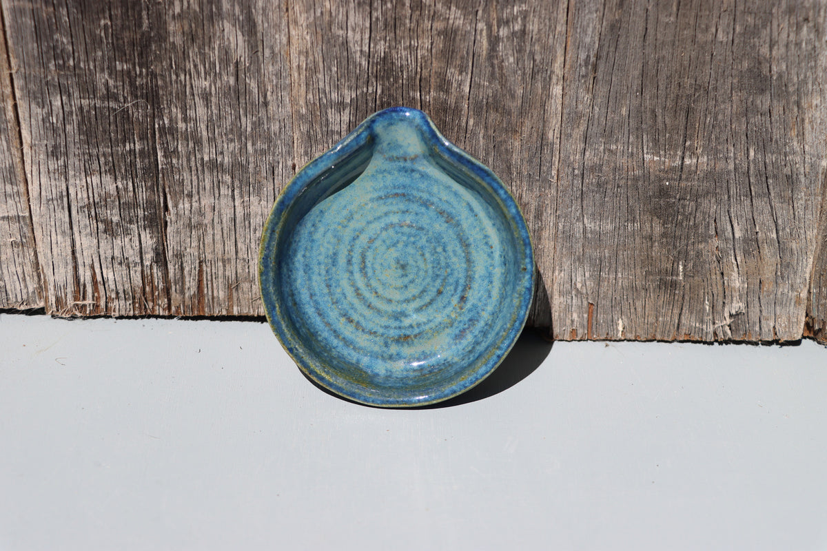 Stoneware Spoon Rest: Speckled blue green