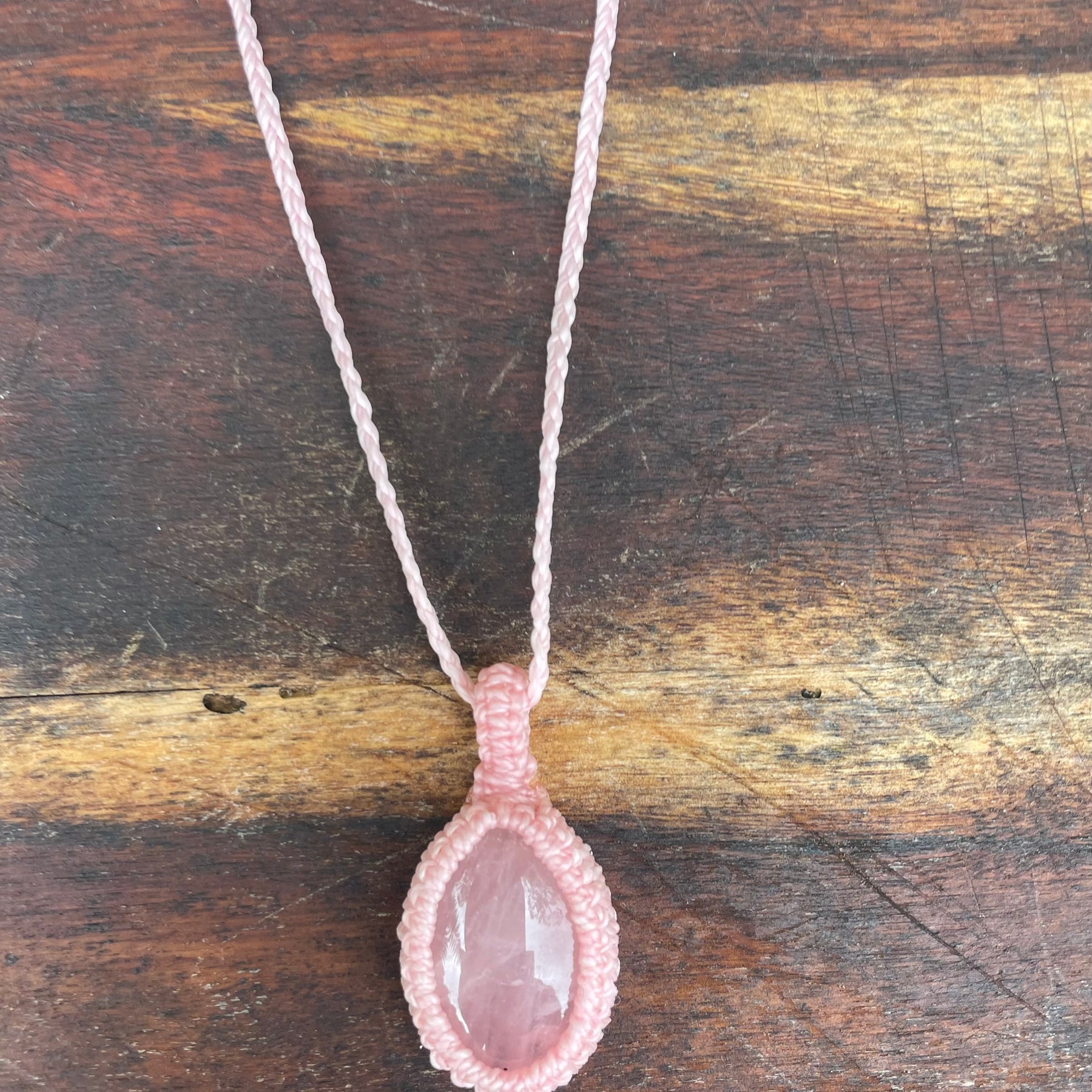 Rose Quartz, Pink gemstone macrame necklace, adjustable