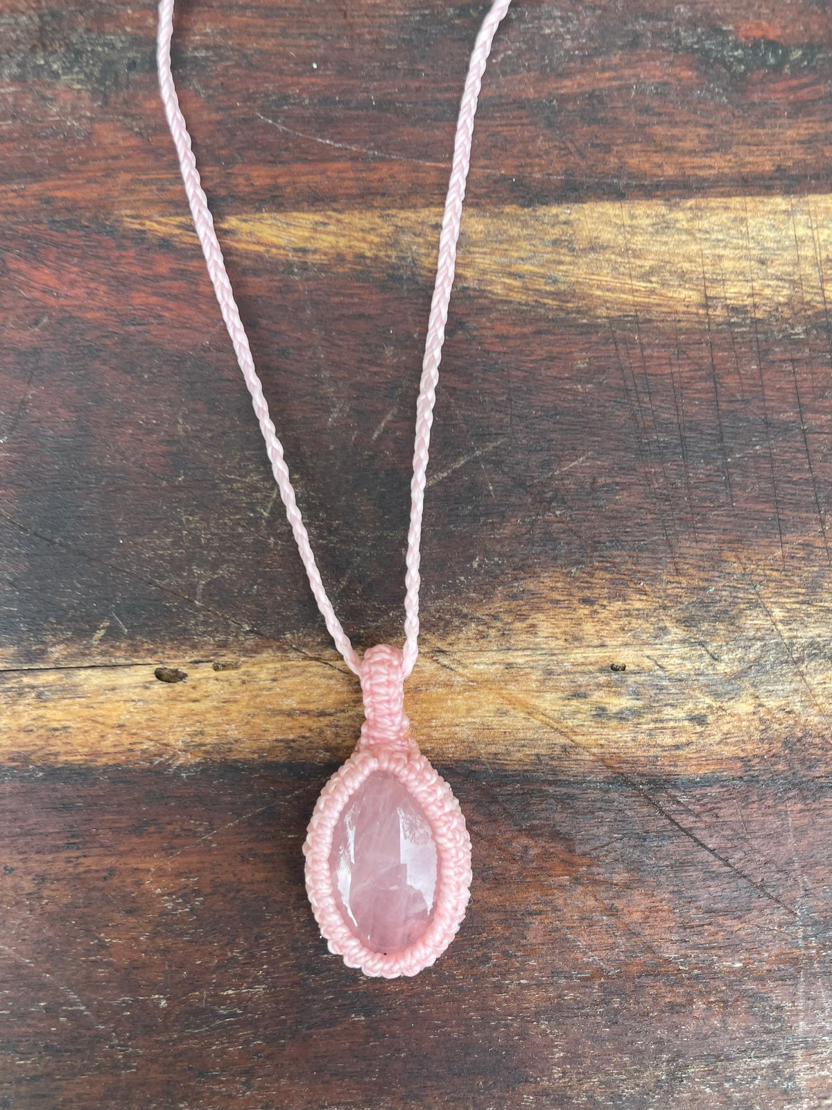 Rose Quartz, Pink gemstone macrame necklace, adjustable