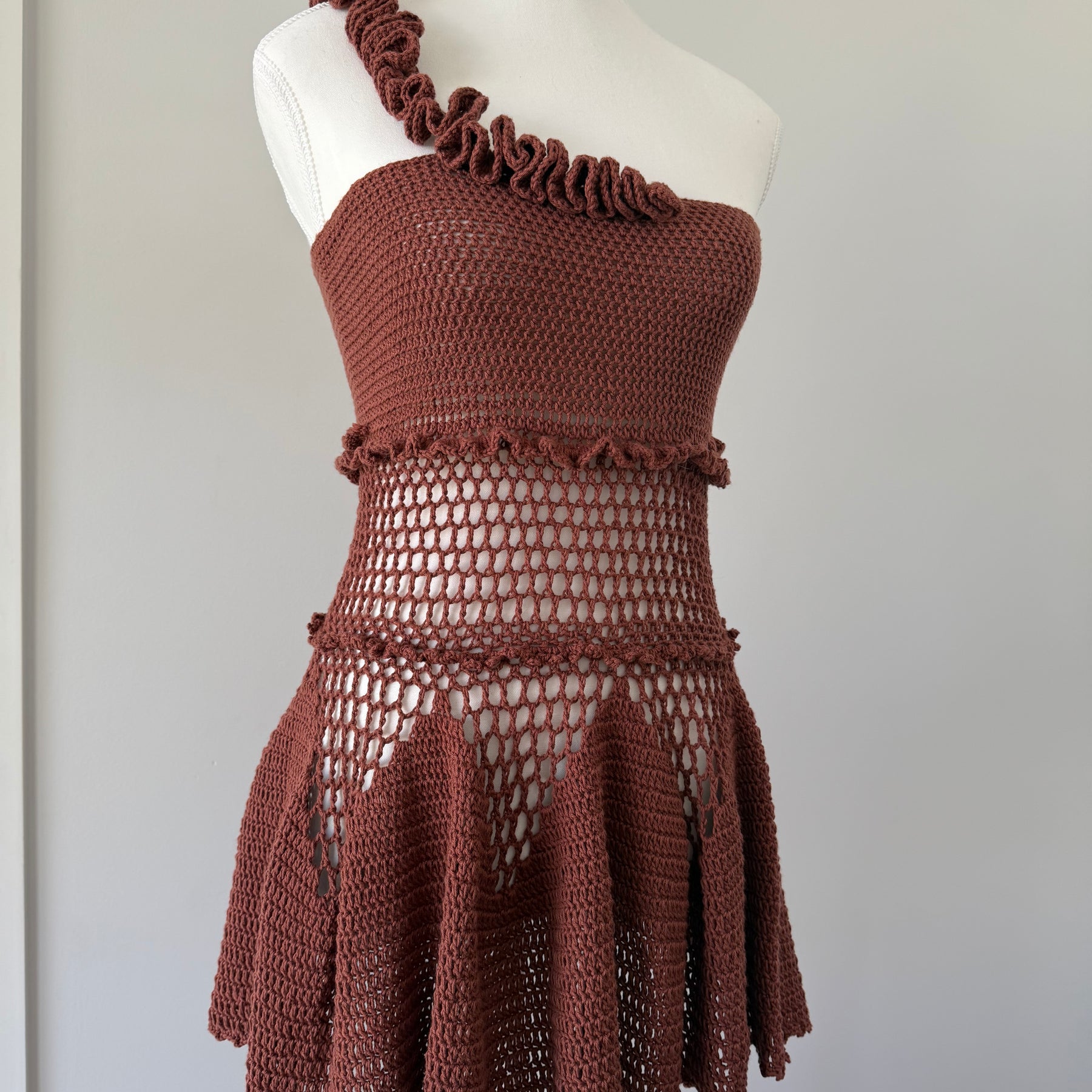 Chocolate Ruffle Crochet Dress