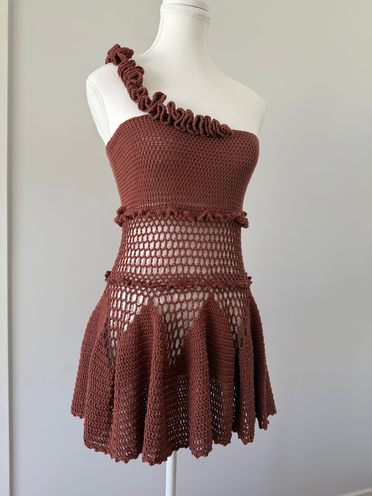 Chocolate Ruffle Crochet Dress