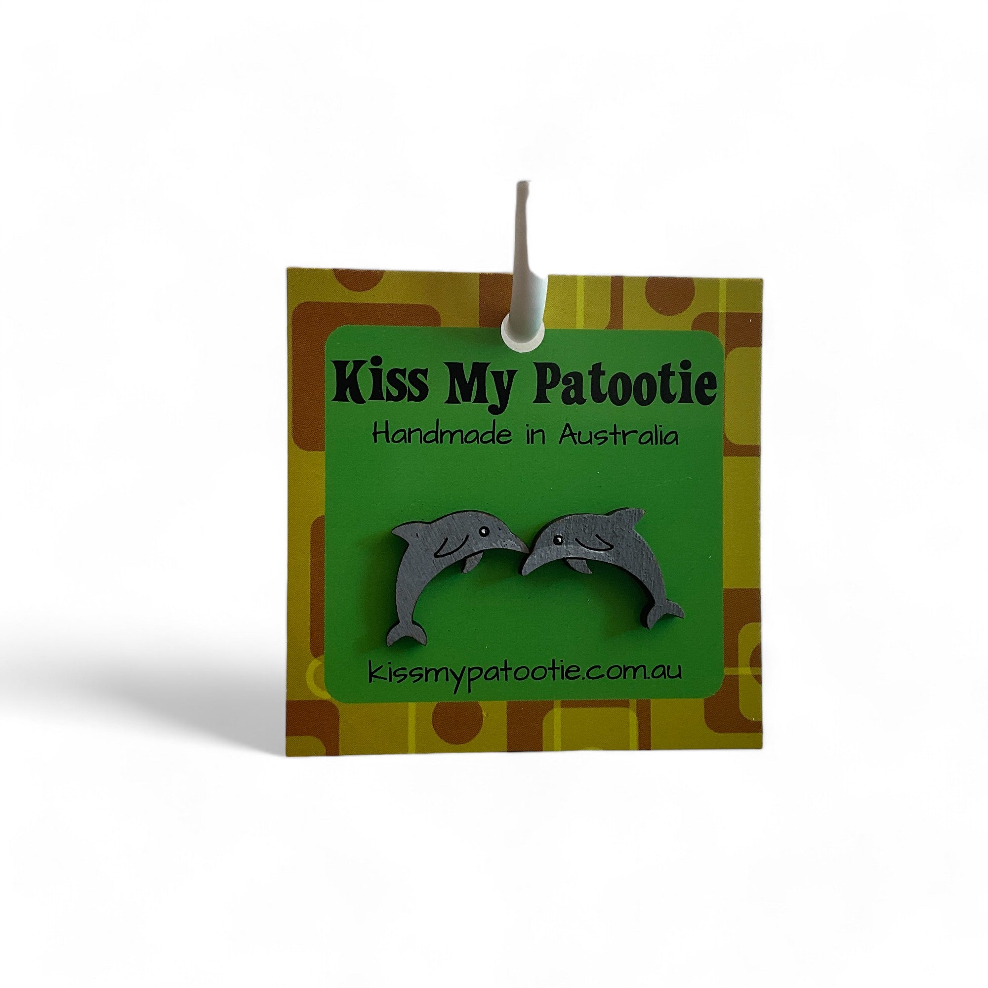 Hand-Painted Dolphin studs - hand painted, wooden earrings