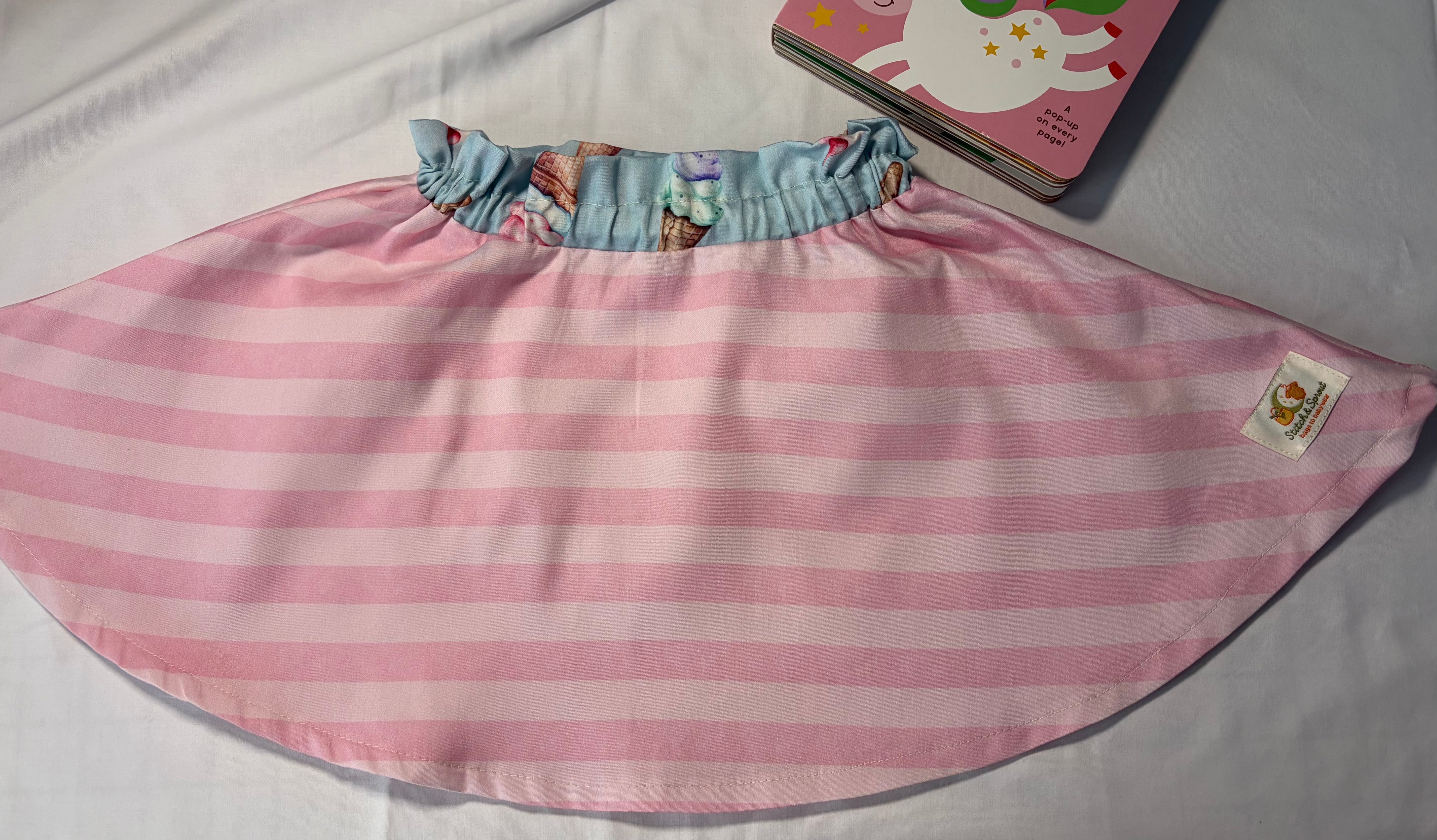 EOFY SALE PINK/WHITE WHITE CANDY STRIPE CIRCLE SKIRT 12-18 mths
