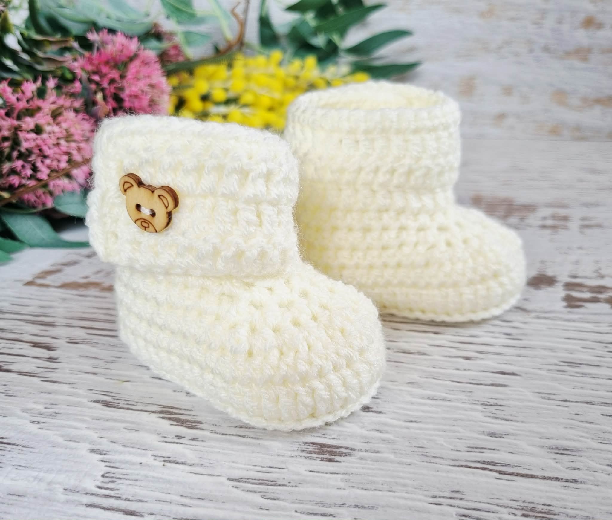 Baby Booties | Cream/Off White | Newborn | Crochet | Knit | Shoes | Socks