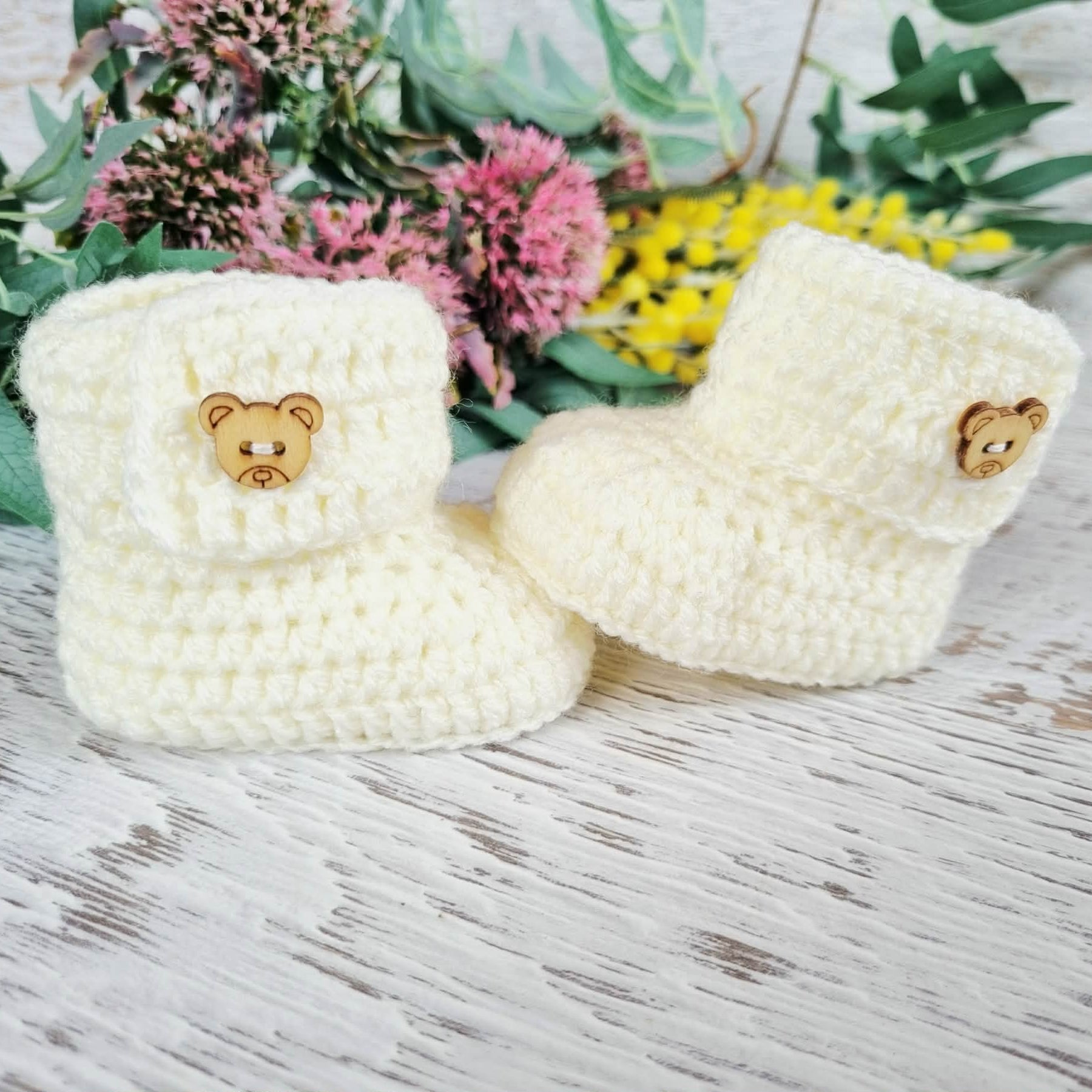 Baby Booties | Cream/Off White | Newborn | Crochet | Knit | Shoes | Socks