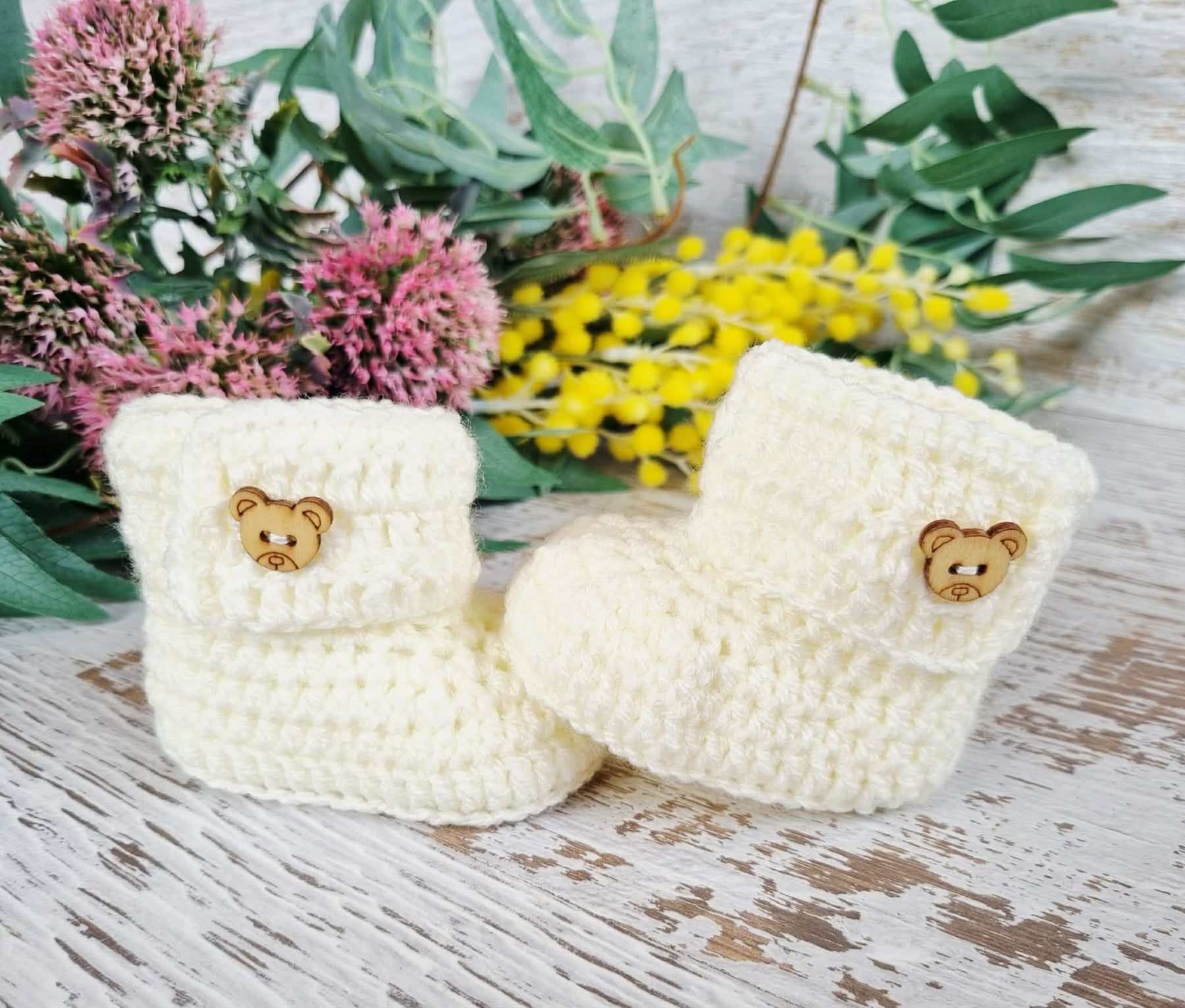 Baby Booties | Cream/Off White | Newborn | Crochet | Knit | Shoes | Socks