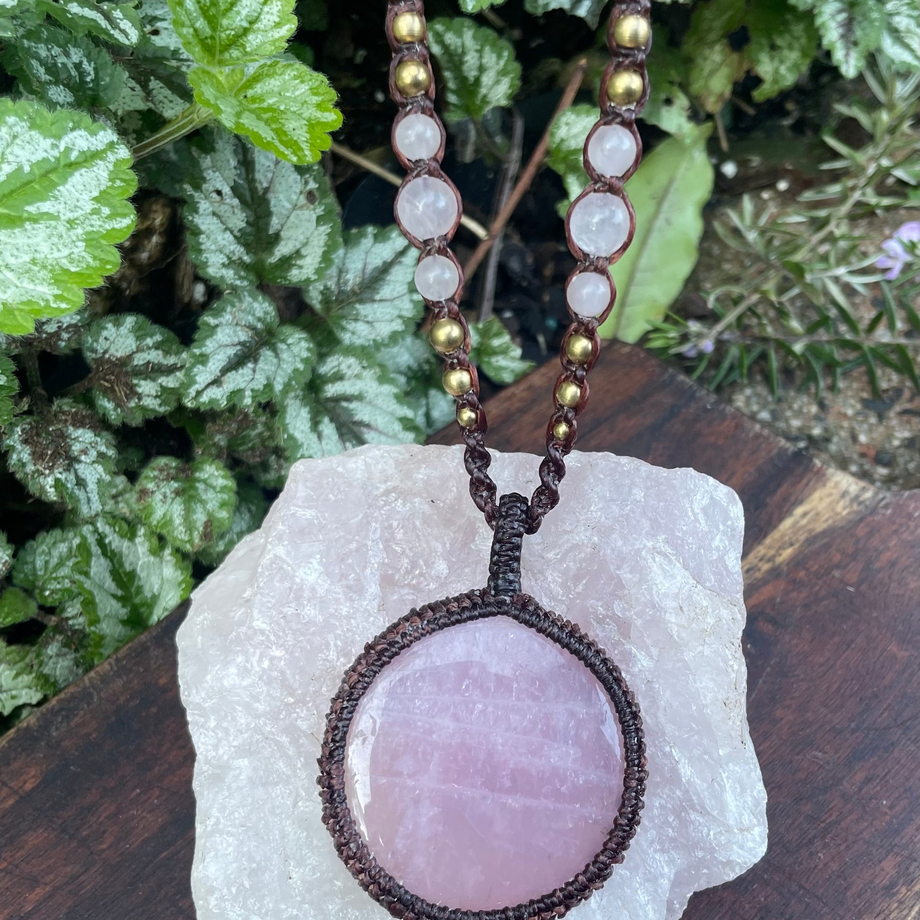 Rose Quartz Macrame Pendant Necklace