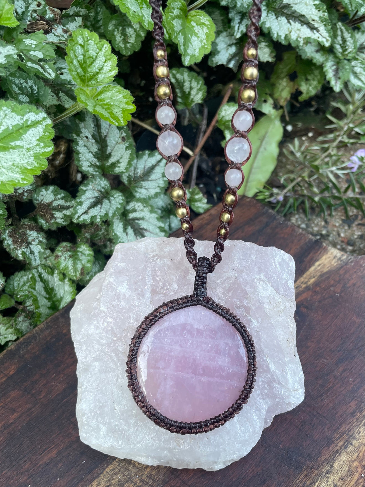 Rose Quartz Macrame Pendant Necklace