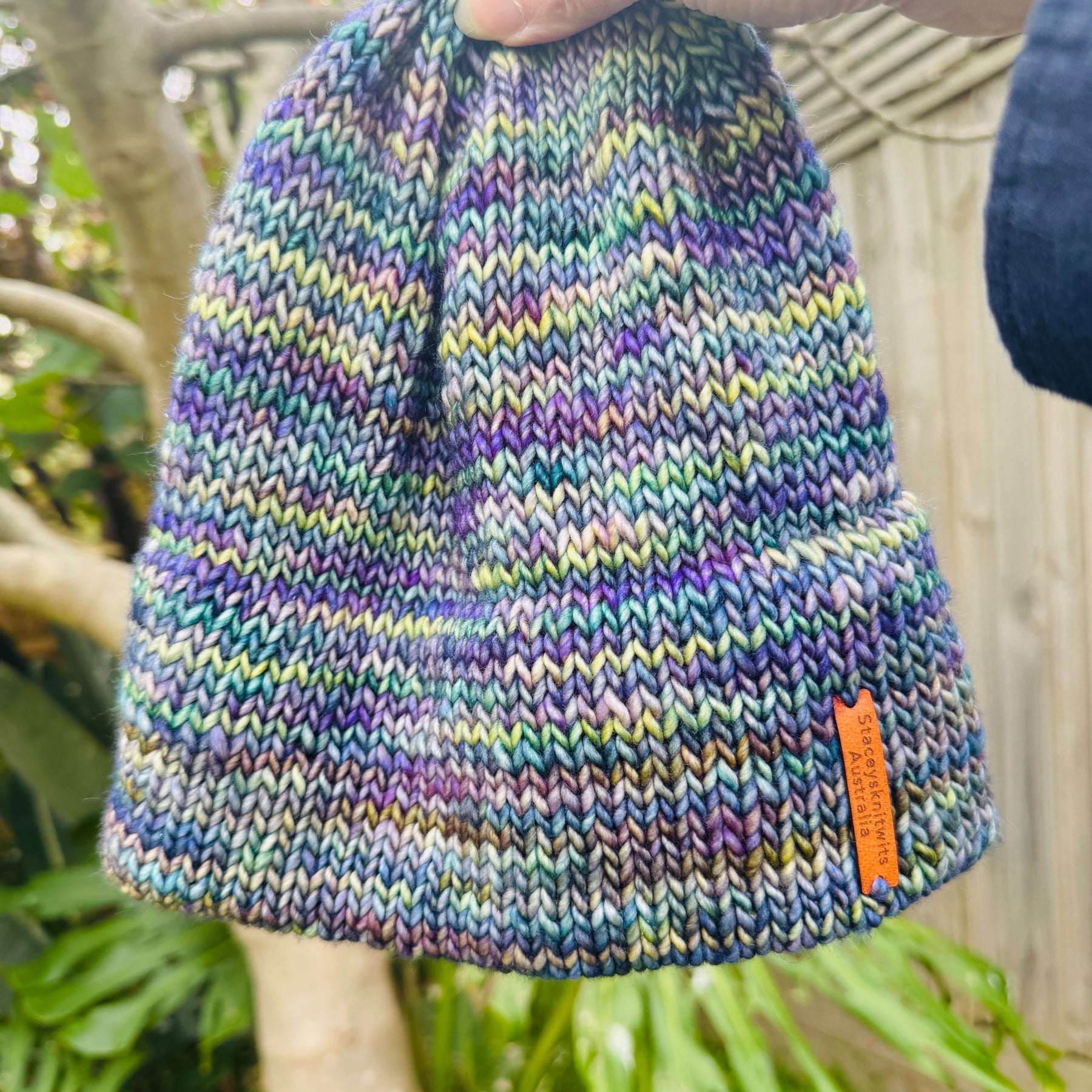 Hand-Knitted Merino Wool Beanie – Double Brim Extra Warm Unisex Winter Hat Blue Green