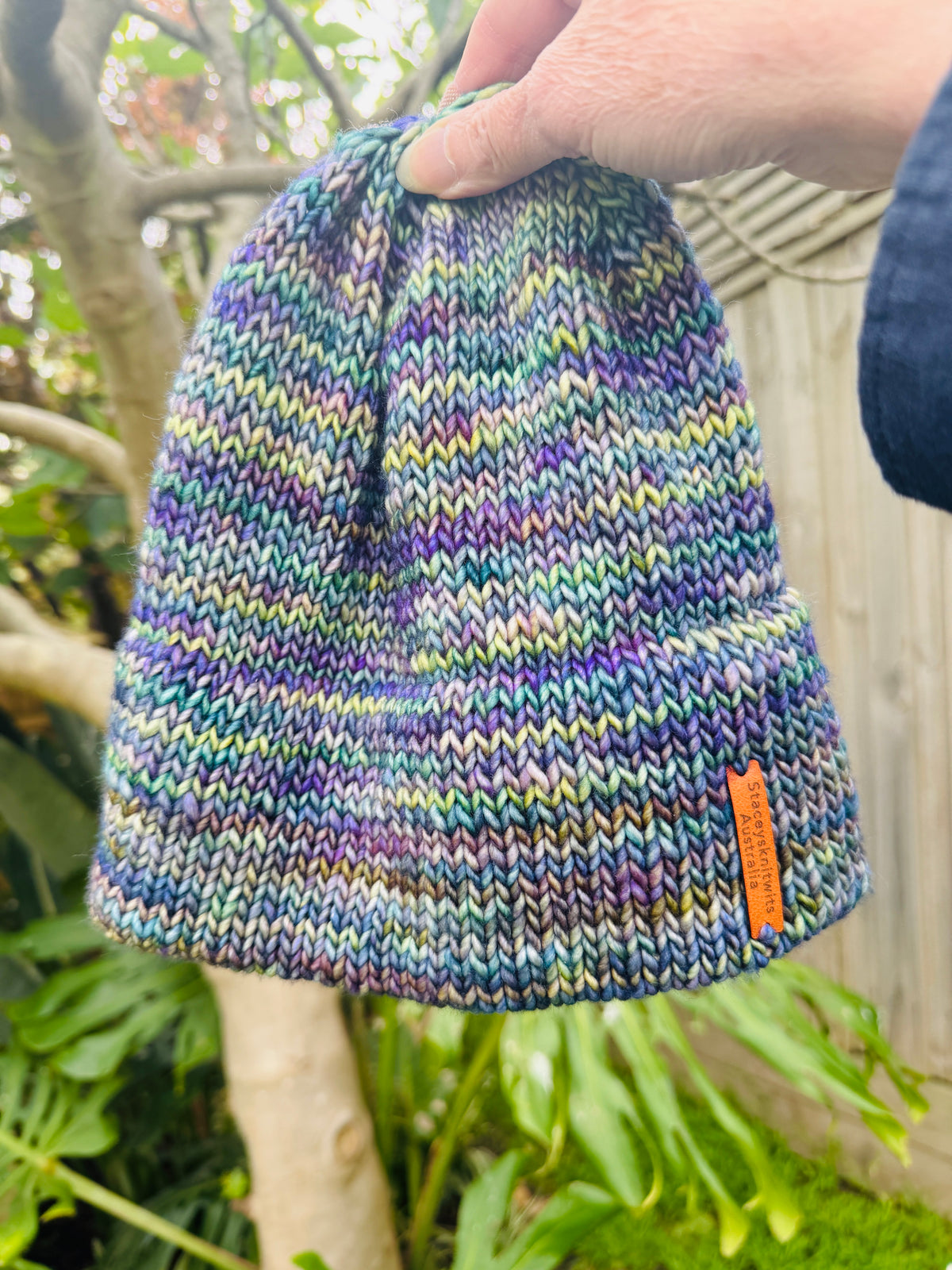 Hand-Knitted Merino Wool Beanie – Double Brim Extra Warm Unisex Winter Hat Blue Green