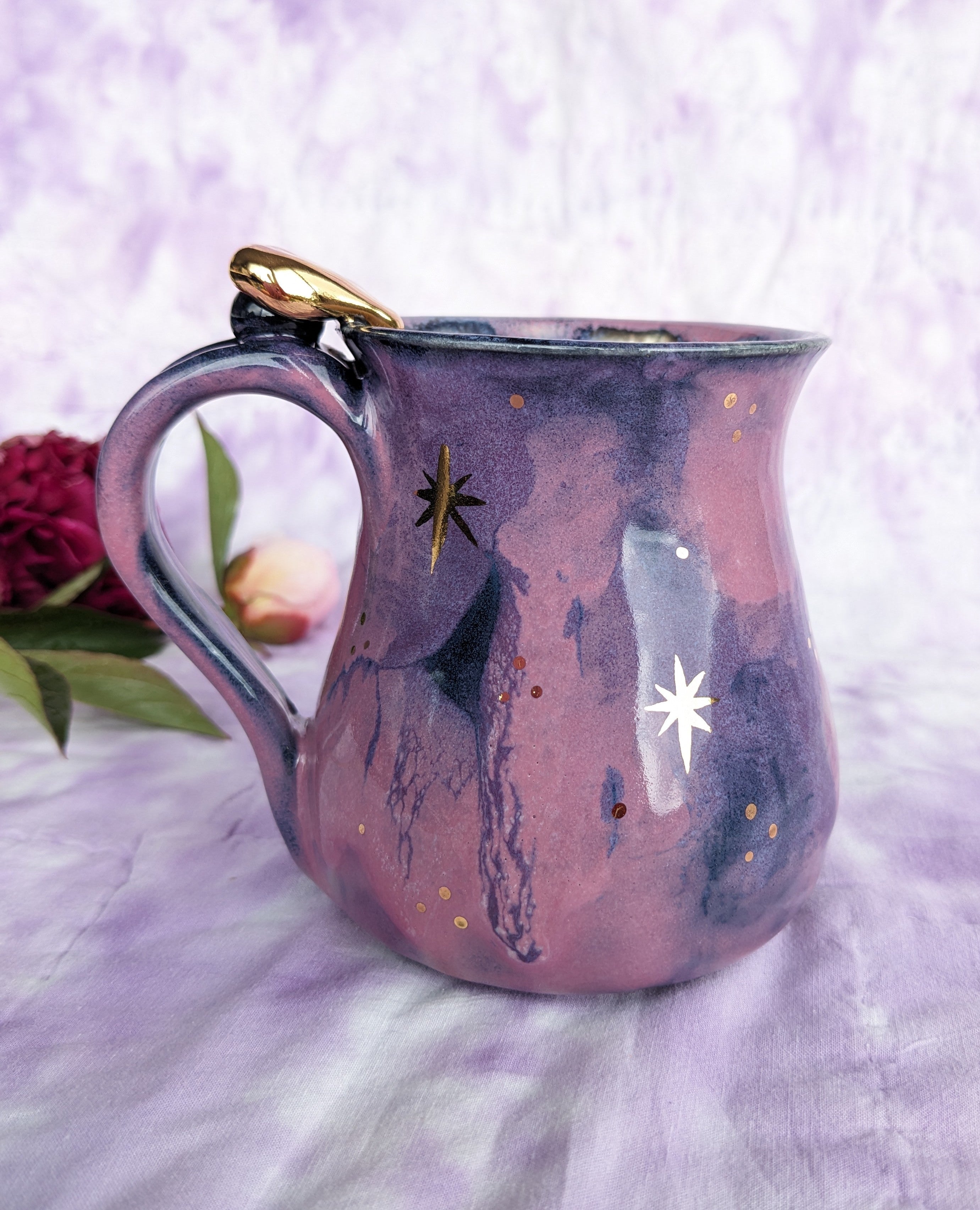Blush Galaxy Mug. Bespoke, handled, heart, ceramic mug.