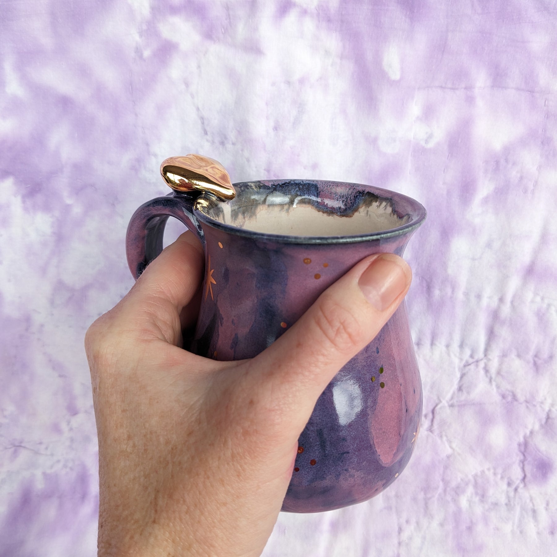 Blush Galaxy Mug. Bespoke, handled, heart, ceramic mug.