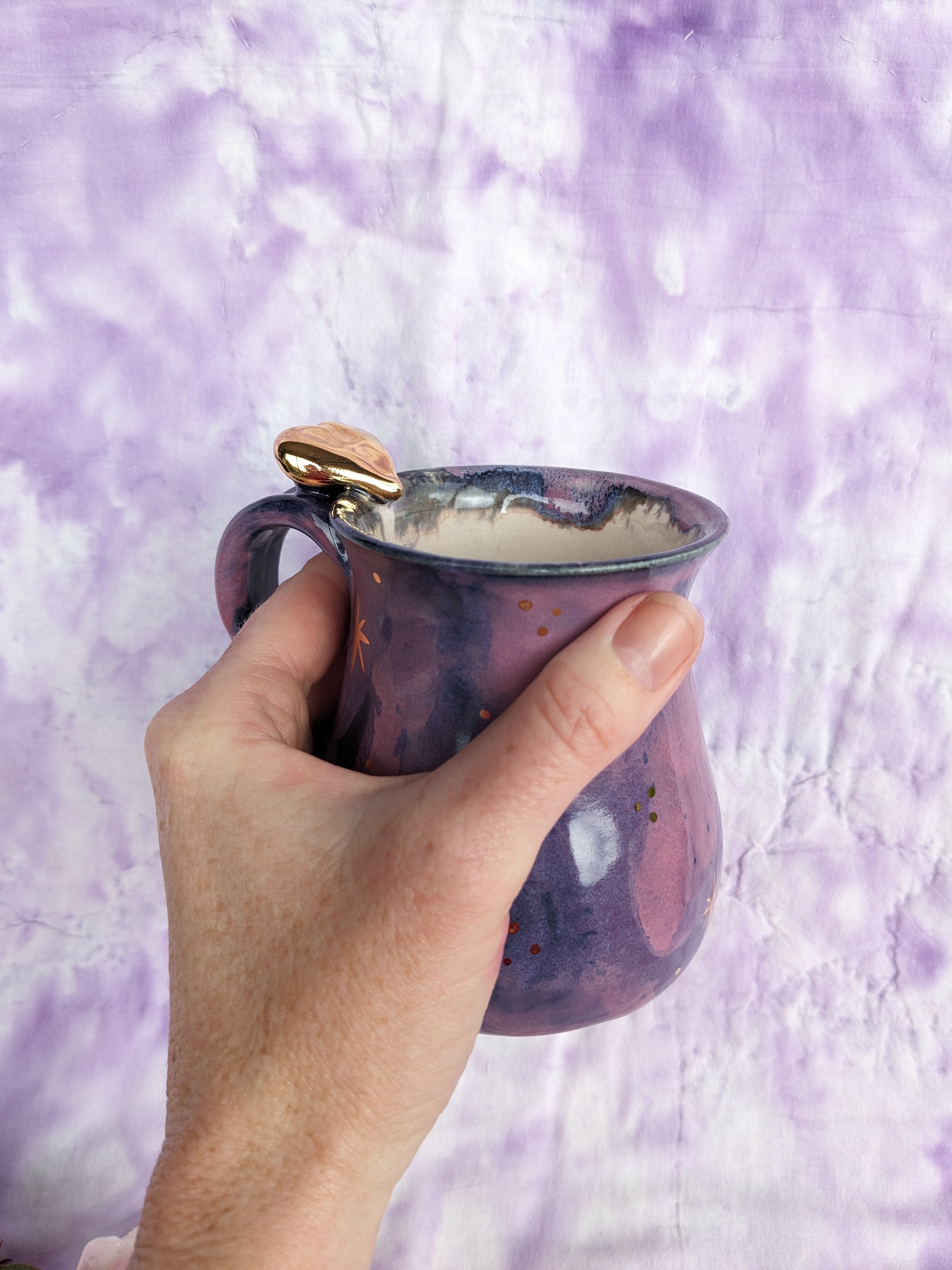 Blush Galaxy Mug. Bespoke, handled, heart, ceramic mug.