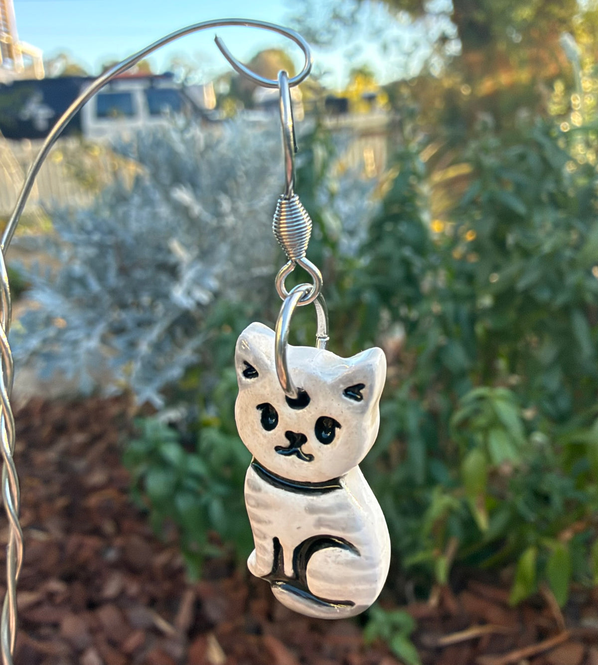 Ceramic Grey and White Cat Earrings