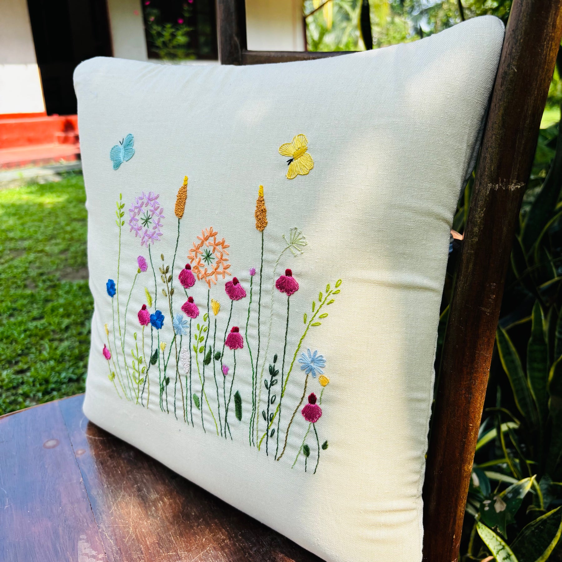 Wild Flower Embroidery Cushion Cover