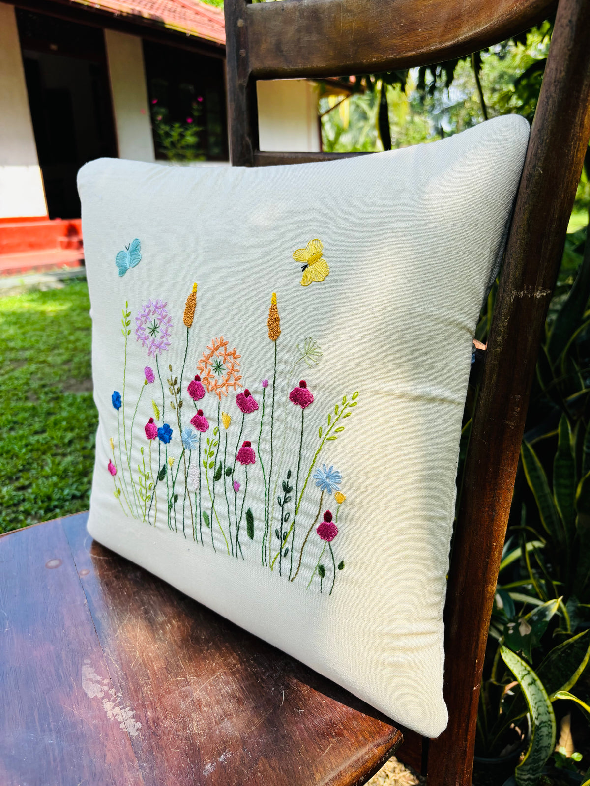 Wild Flower Embroidery Cushion Cover