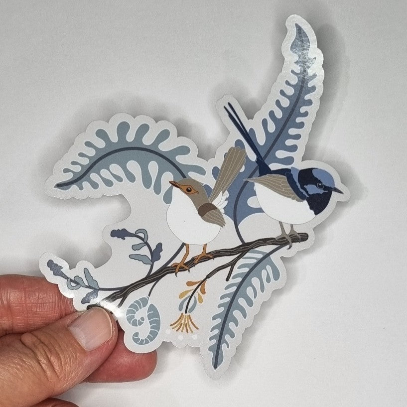 Superb Fairy Wrens on an Angled Branch Sticker