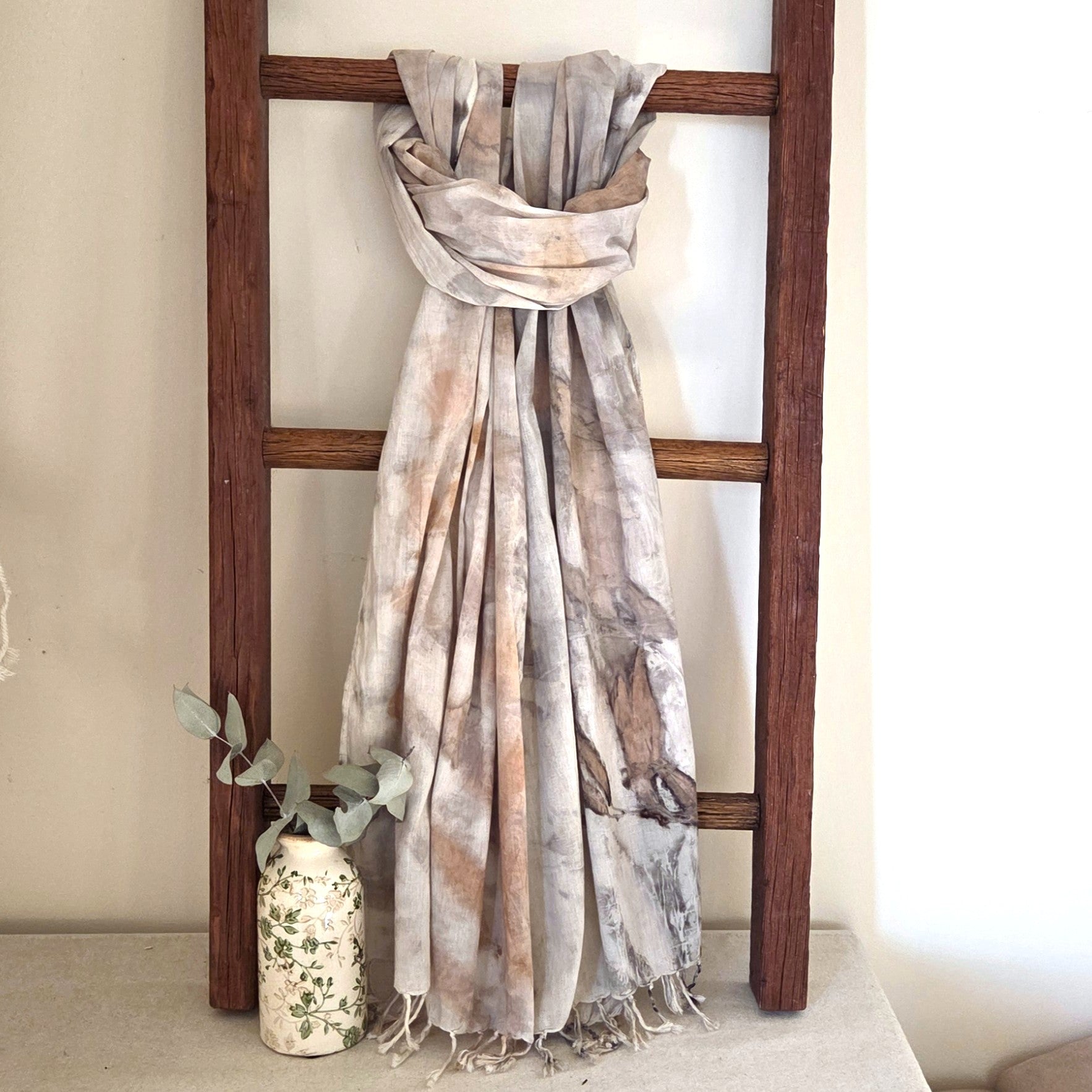 The Ivory - Fine Voile Cotton Ecoprint Scarf/Wrap