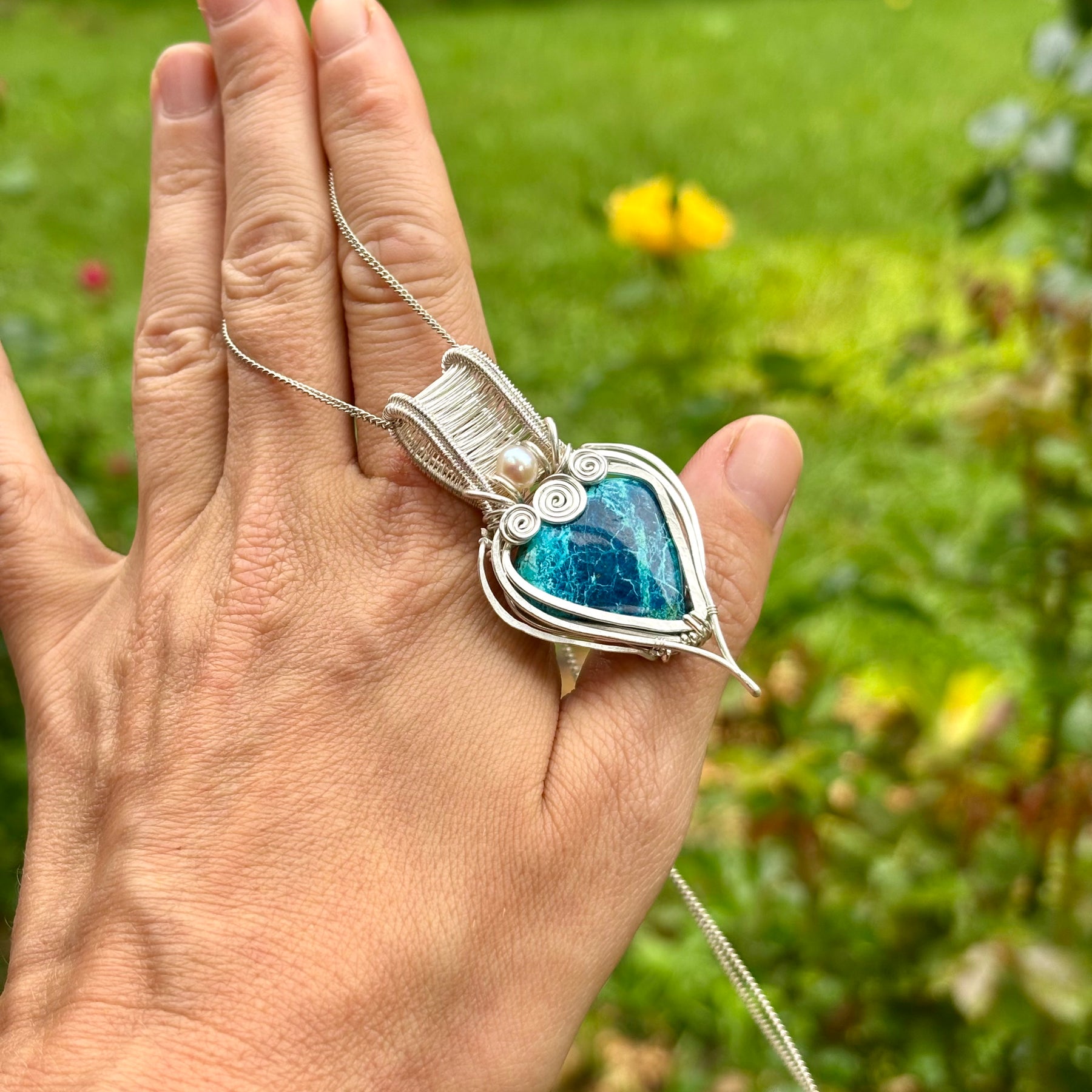 Pearl Shattuckite silver Crystal pendant