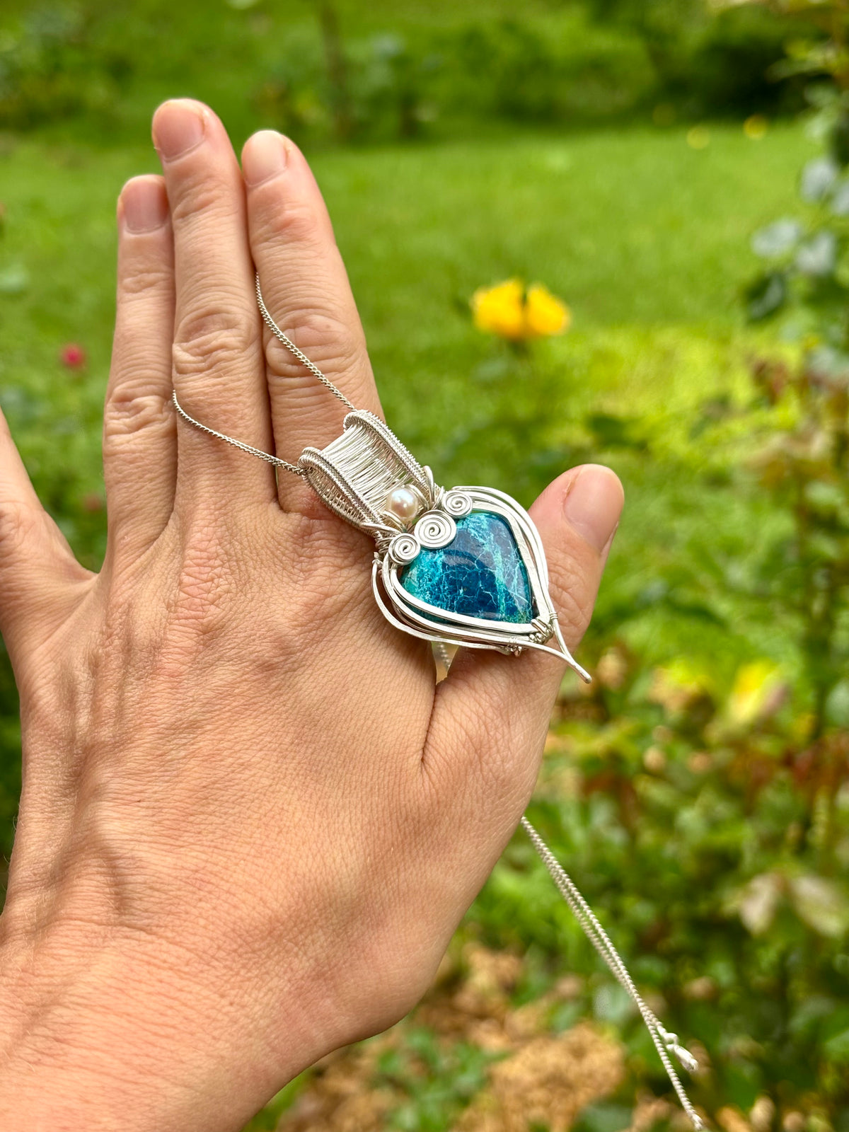 Pearl Shattuckite silver Crystal pendant