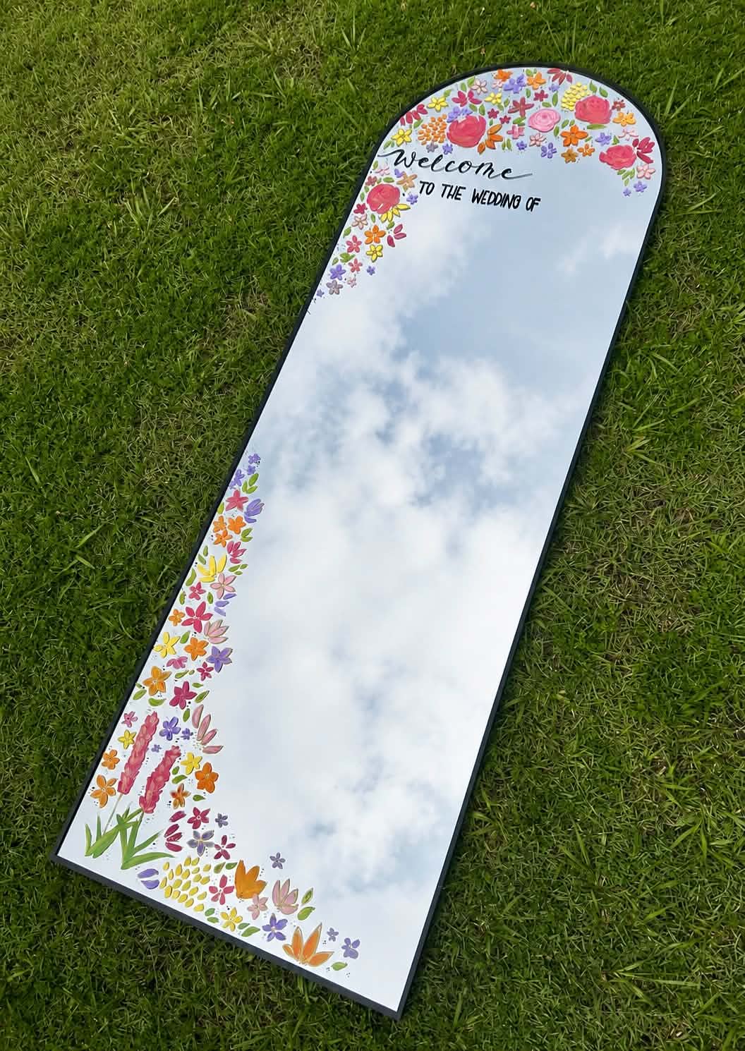 Hand Painted Wedding Welcome Mirror | Custom Personalised Standing Sign