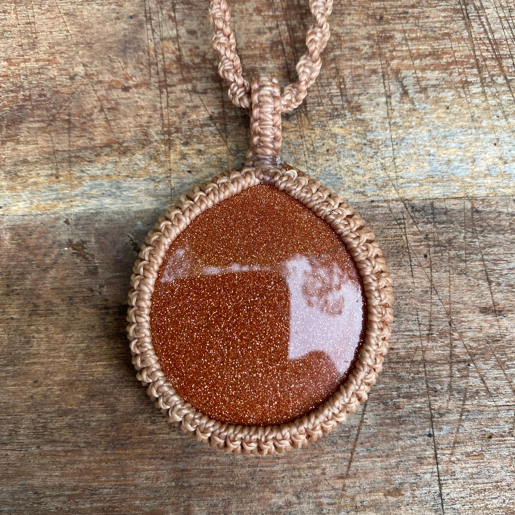 Goldstone Macrame Pendant Necklace, Carnelian Citrine Boho Style,