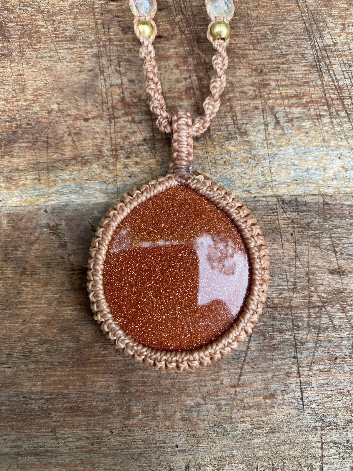 Goldstone Macrame Pendant Necklace, Carnelian Citrine Boho Style,
