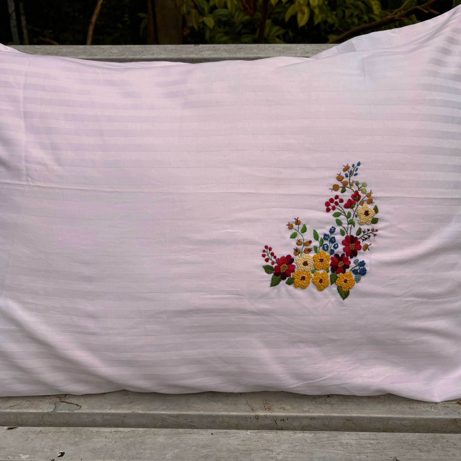 Set of 2 Wild Flower Embroidered Pillow/Cushion Cover
