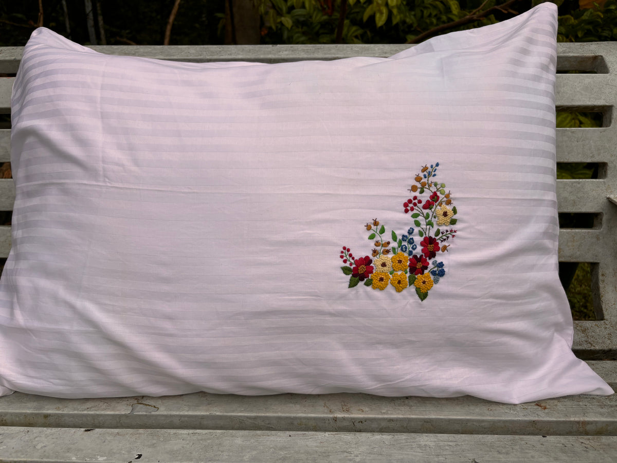 Set of 2 Wild Flower Embroidered Pillow/Cushion Cover