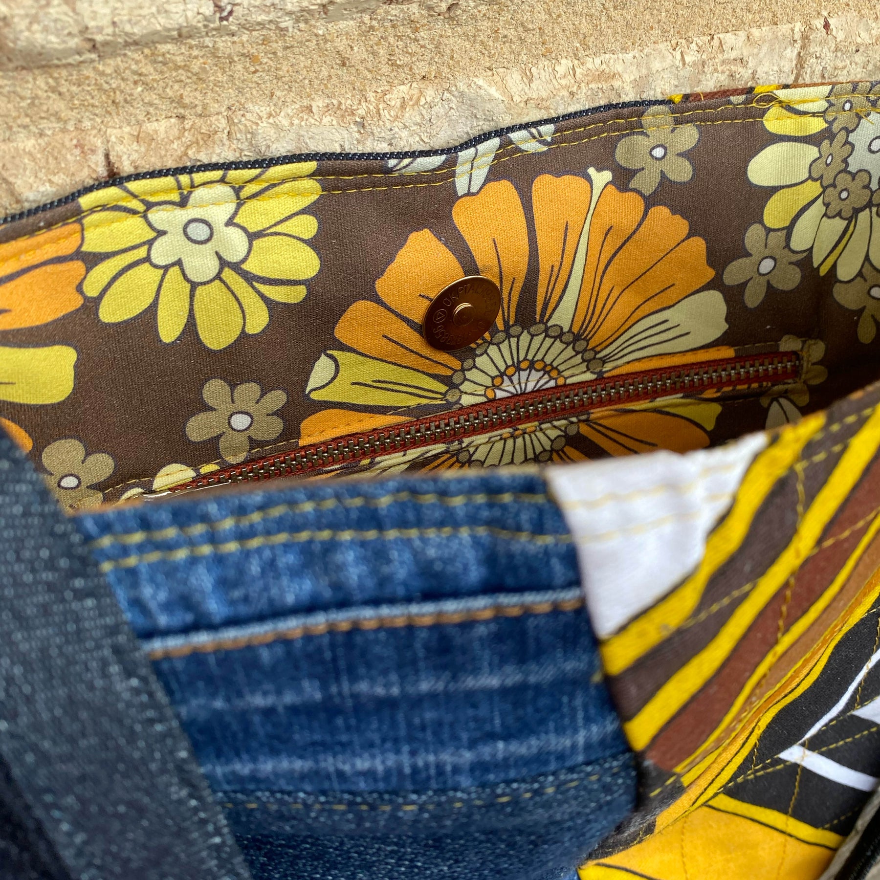 Geo Glow Handmade Shoulder Bag Upcycled Vintage Fabrics & Denim