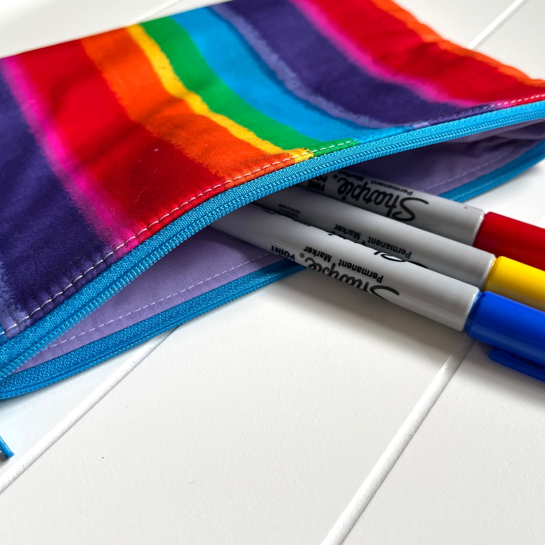 Rainbow striped pencil case