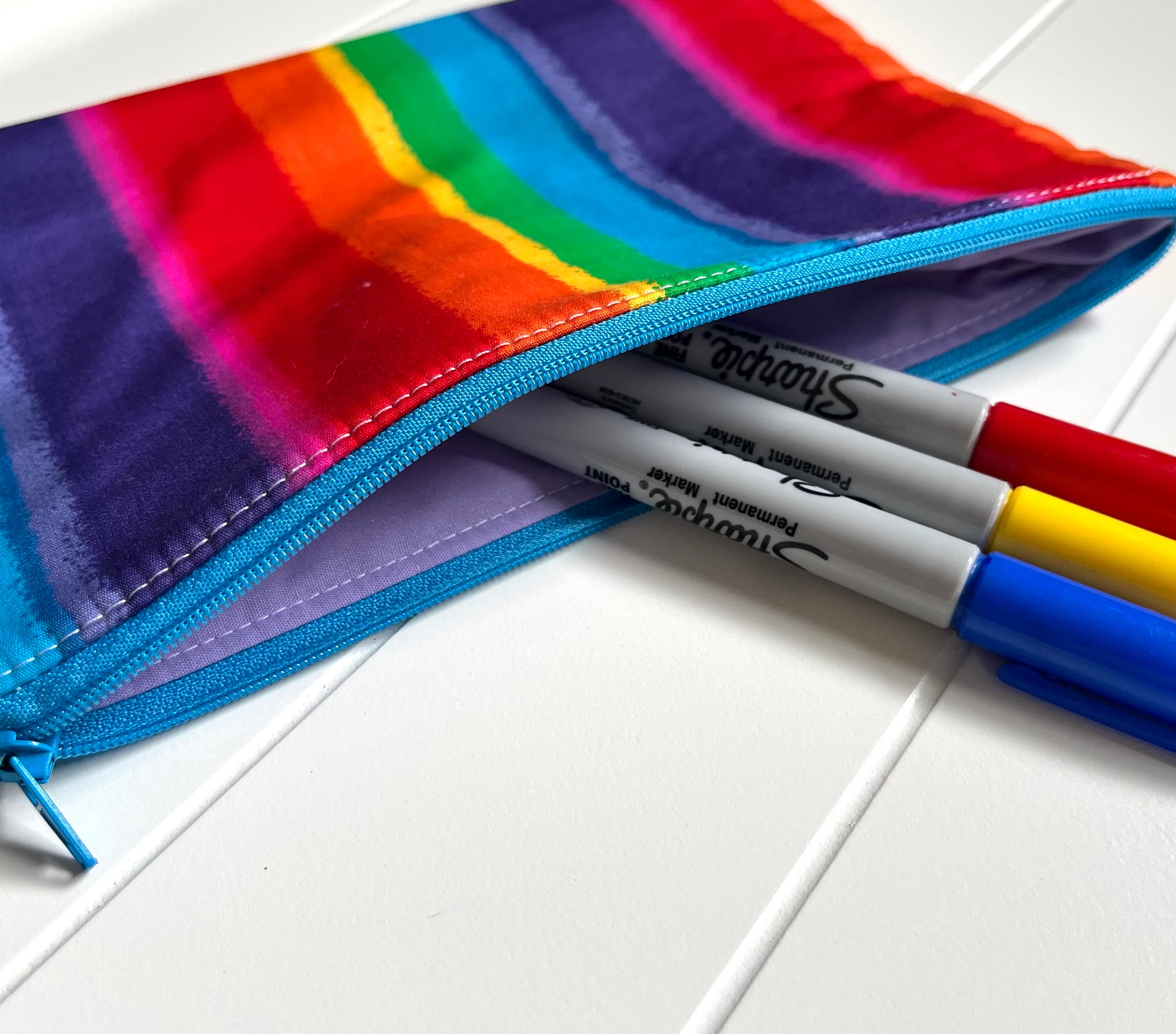 Rainbow striped pencil case