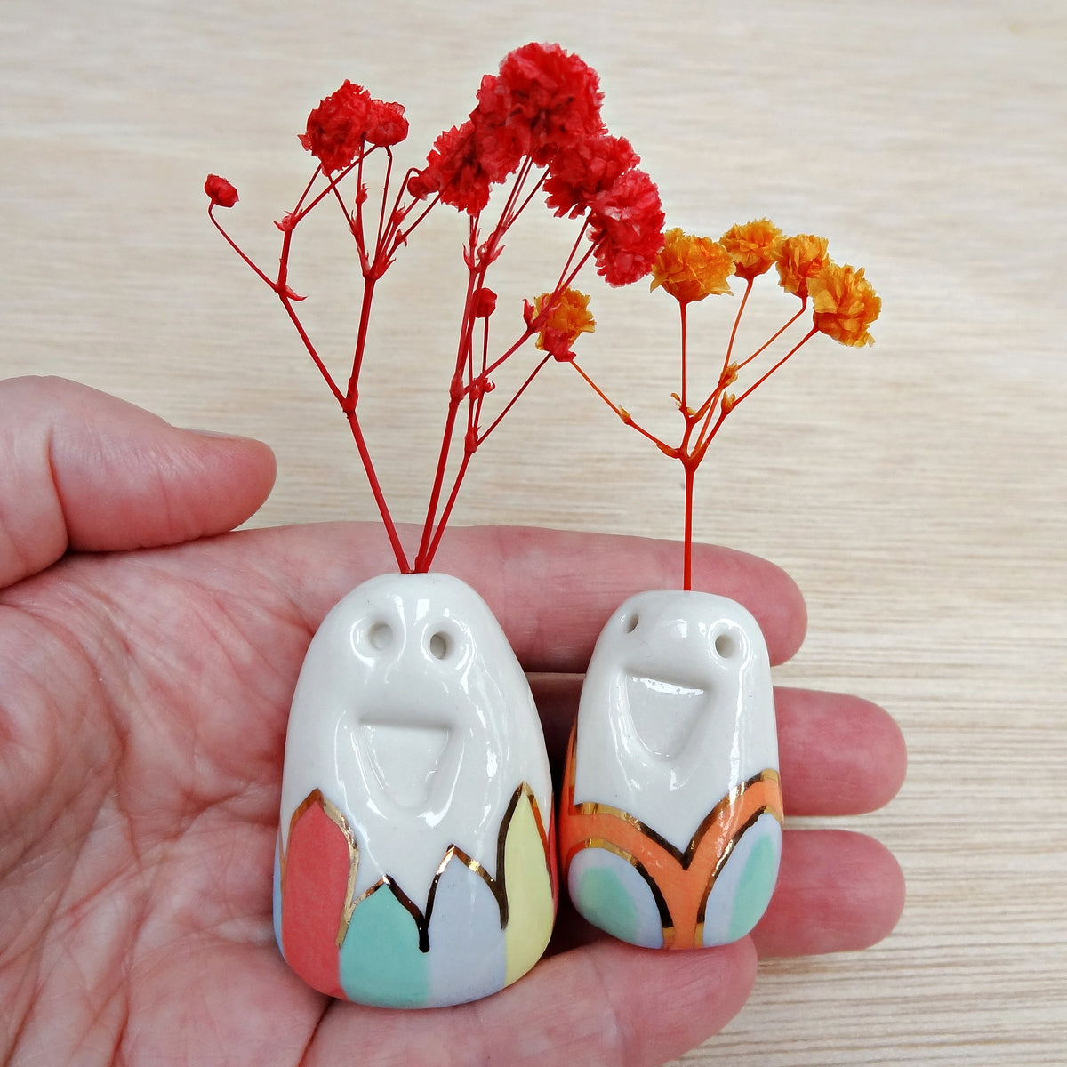 Flower Pebble Pets - Cute ceramic desk buddy - Mini pottery collectable