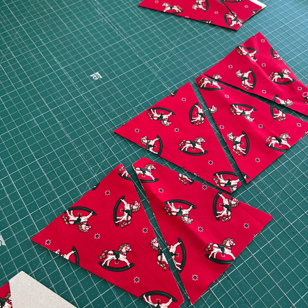 Christmas Fabric Tree Ornaments - Set of 6 - Vintage Red