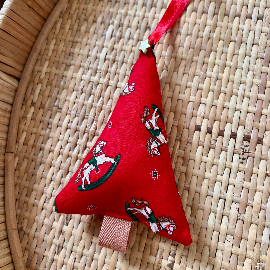 Christmas Fabric Tree Ornaments - Set of 6 - Vintage Red