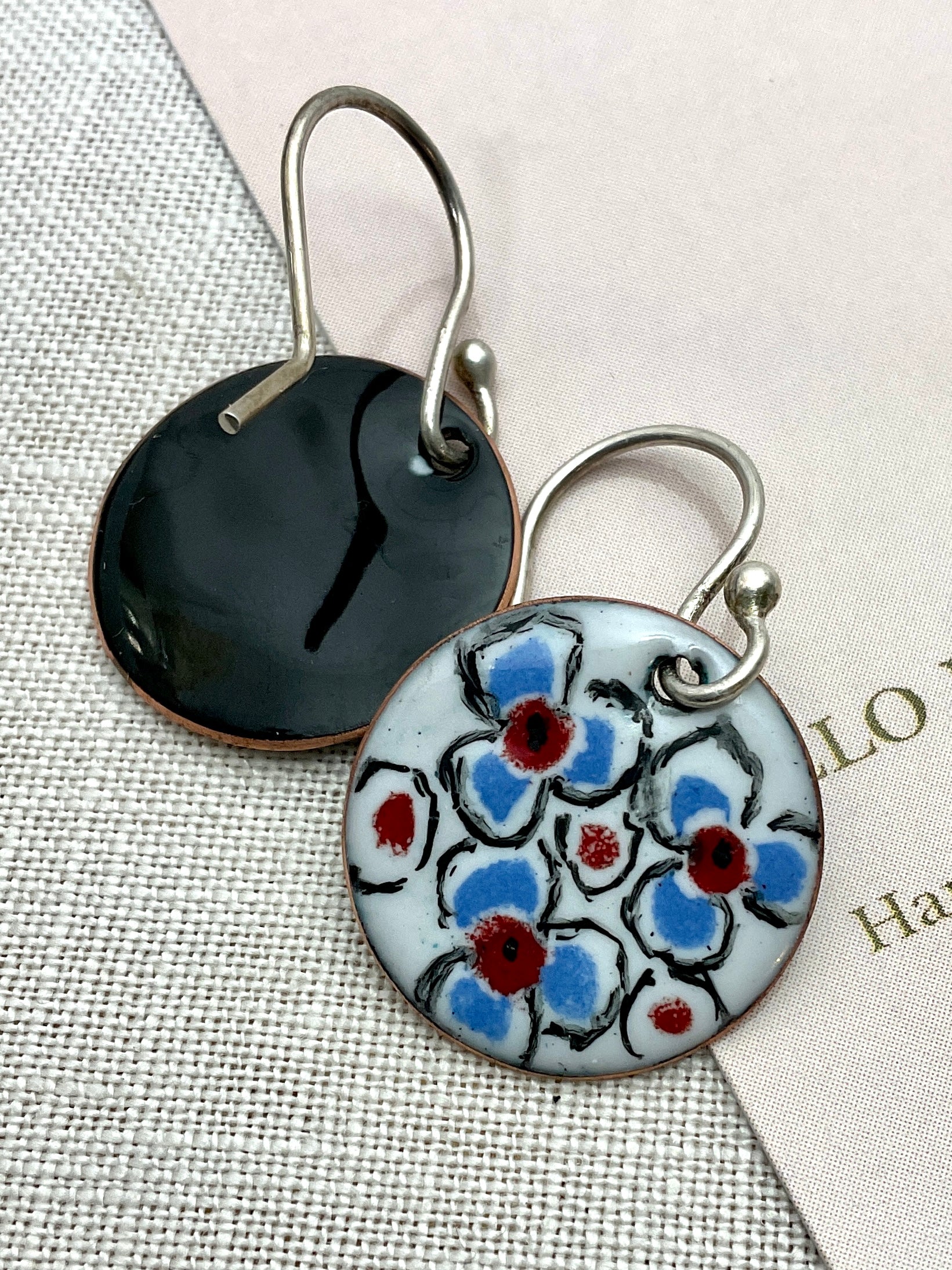 Flower earrings. Hand painted enamel. Handmade 3 styles