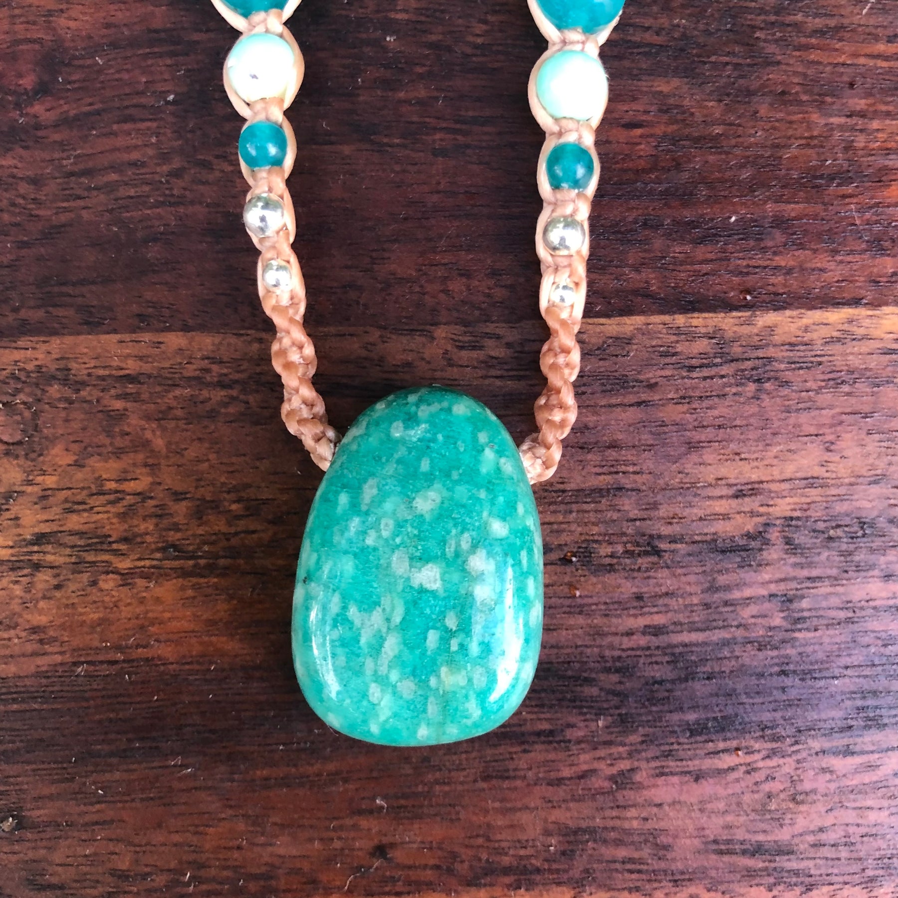 Amazonite Pendant, necklace macrame beaded adjustable boho