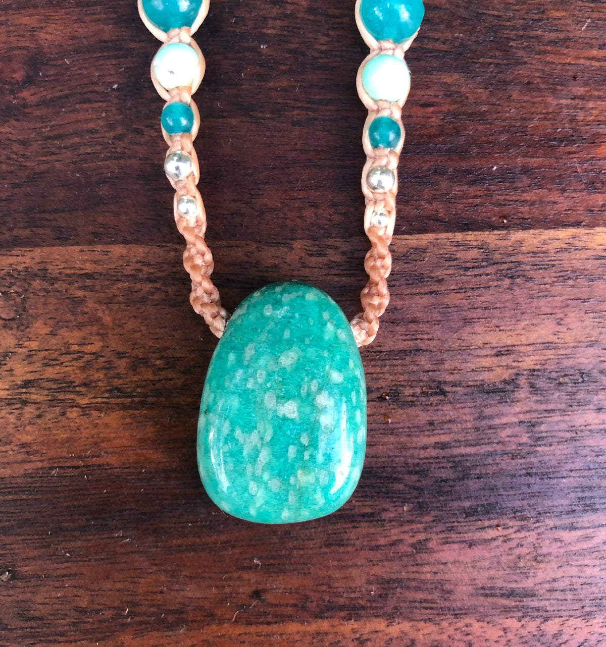 Amazonite Pendant, necklace macrame beaded adjustable boho