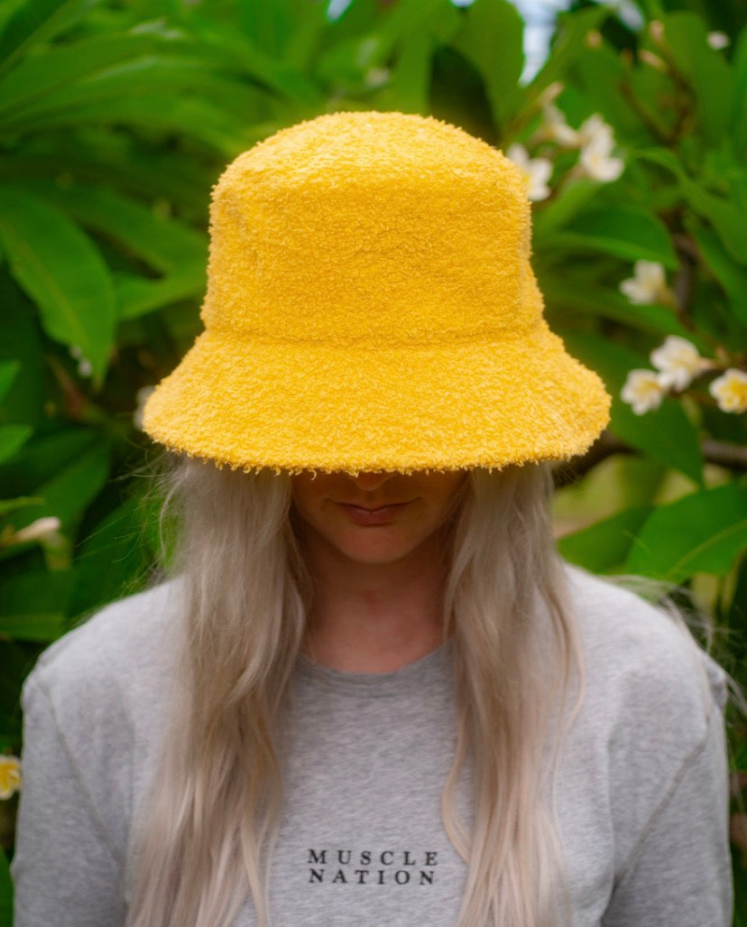 Bucket Hat - Upcycled Chenille Bedspread - Yellow