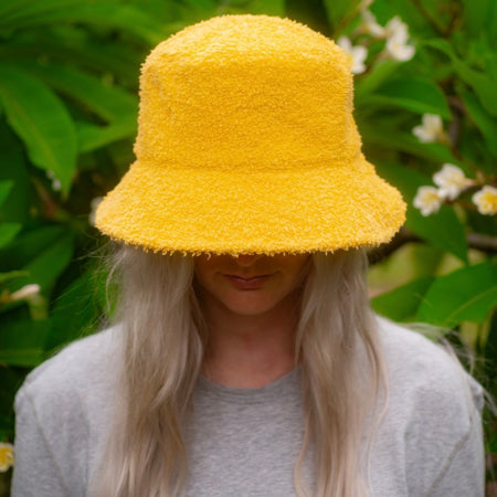 Bucket Hat - Upcycled Chenille Bedspread - Yellow