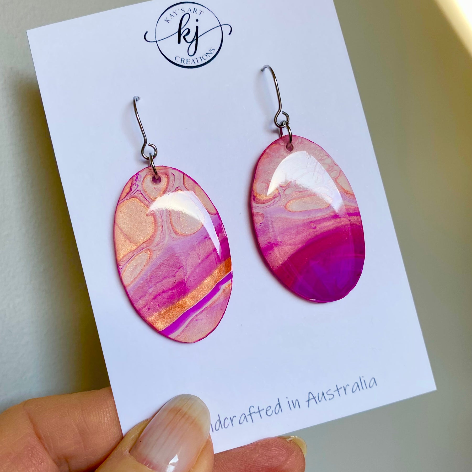 Hand-Painted Oval Artisan Earrings