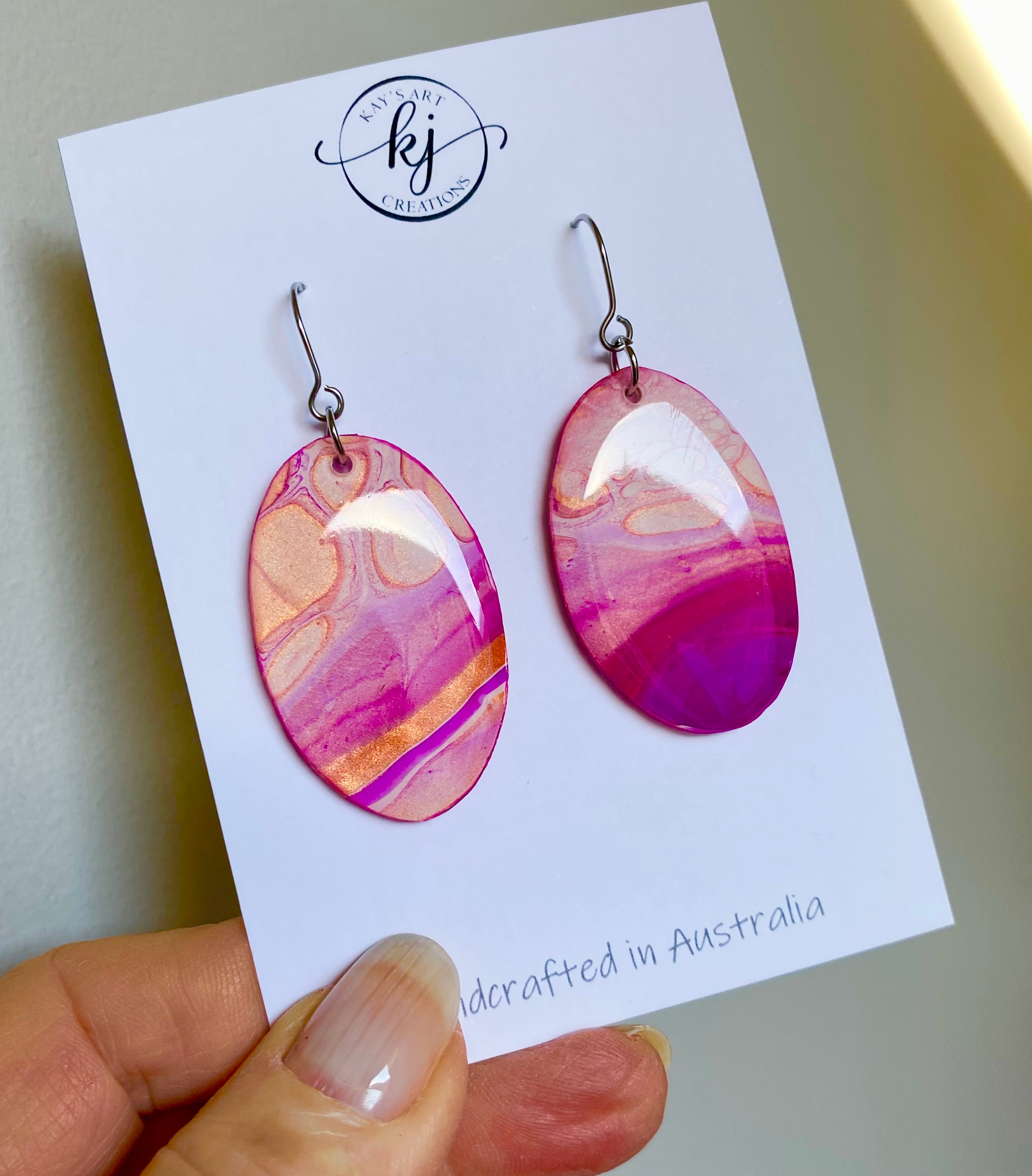 Hand-Painted Oval Artisan Earrings