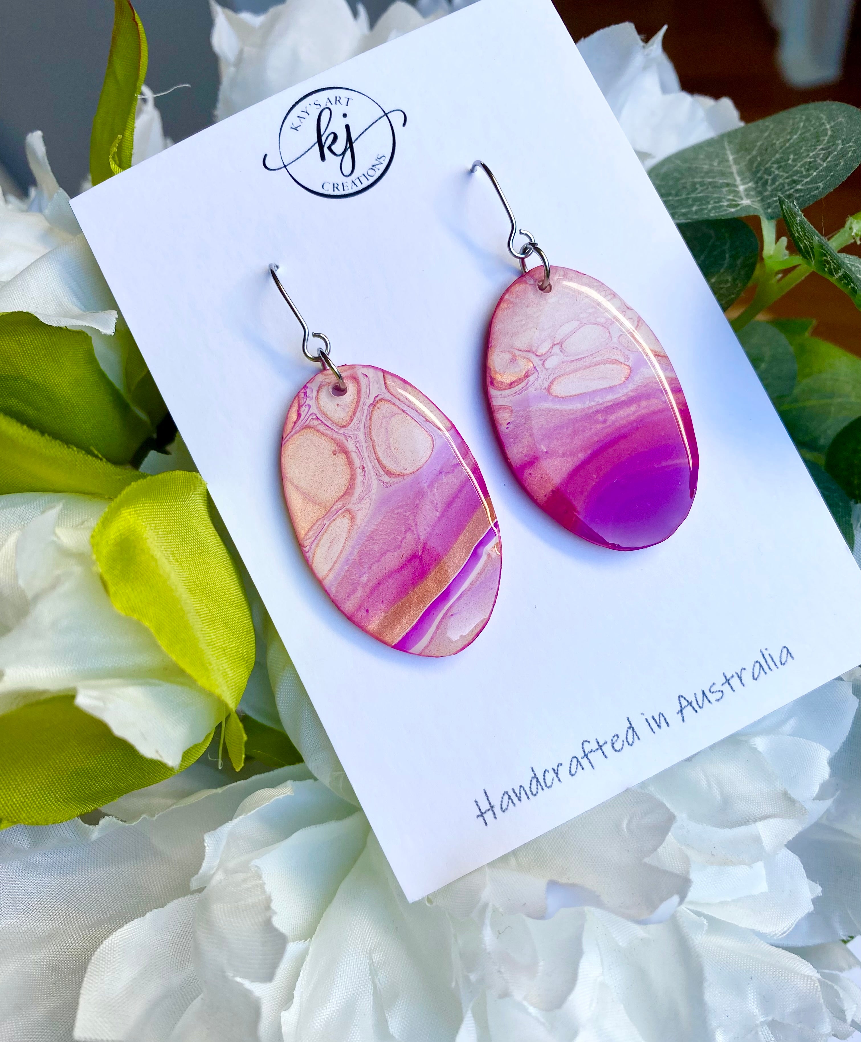 Hand-Painted Oval Artisan Earrings