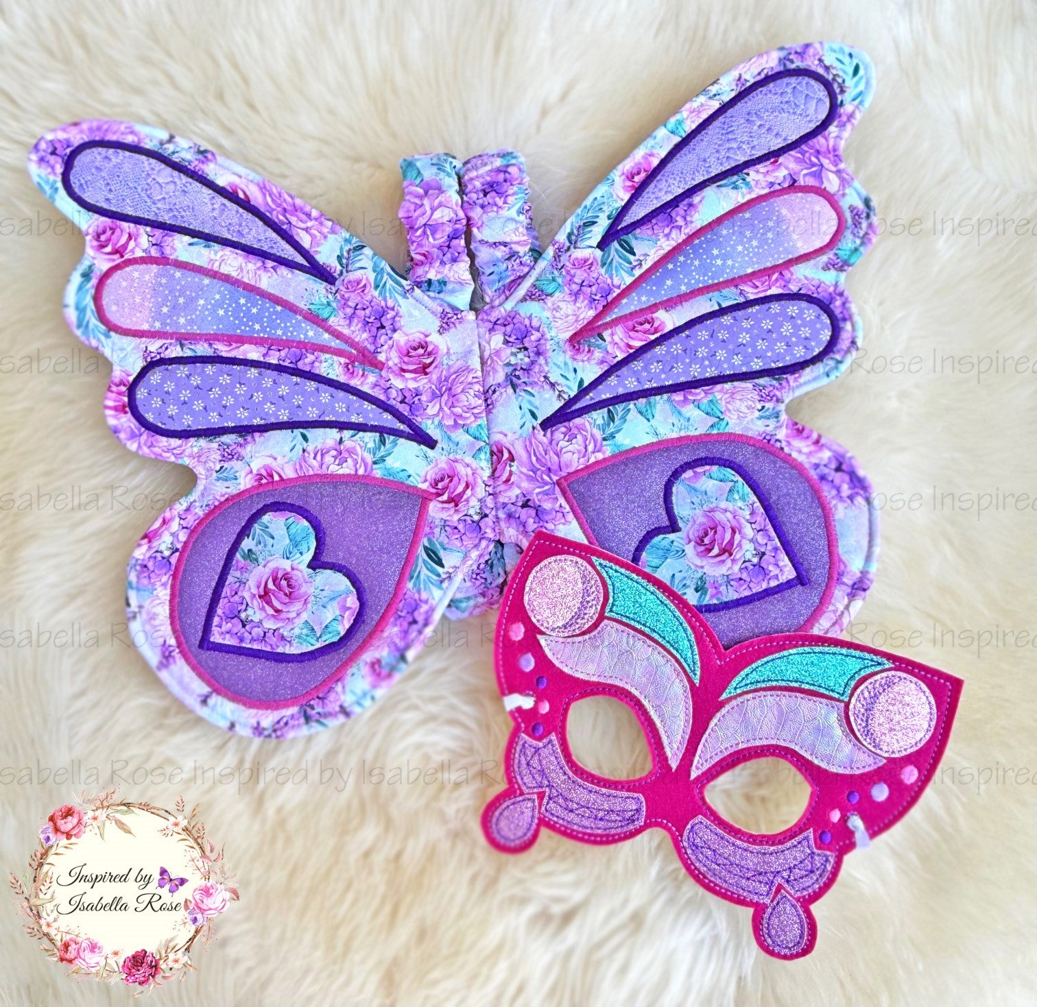 Butterfly fabric wings, Embroidered Mask, Dancing ribbons, Made to order