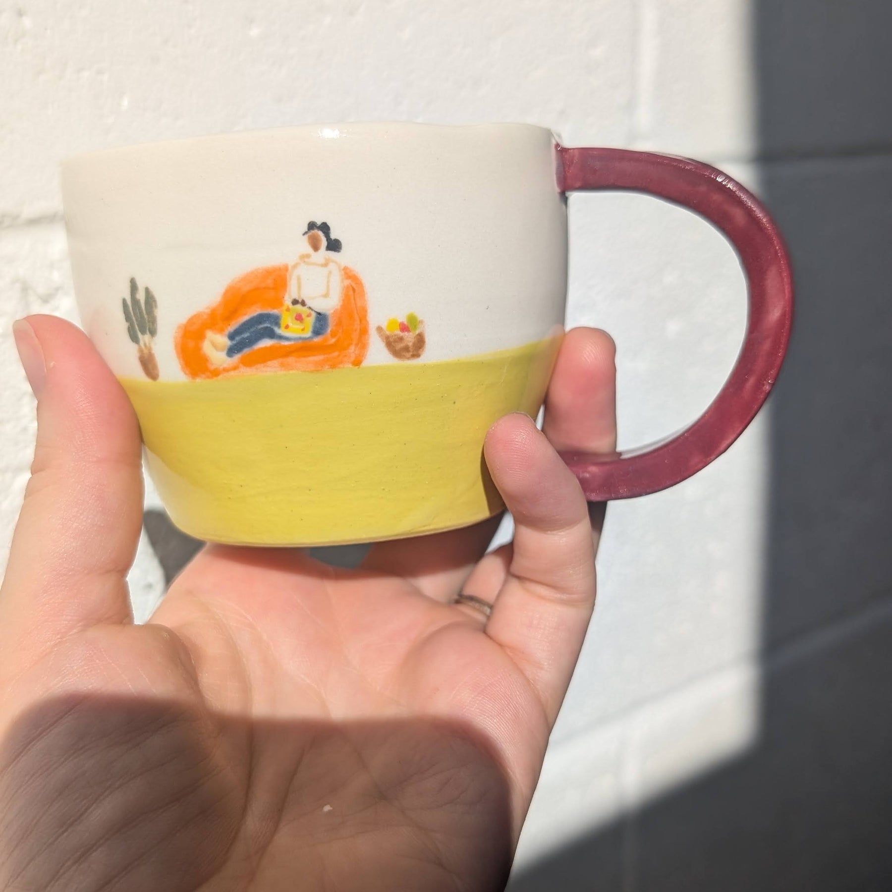 Ceramic handpainted "Crocheting Lady" Mug