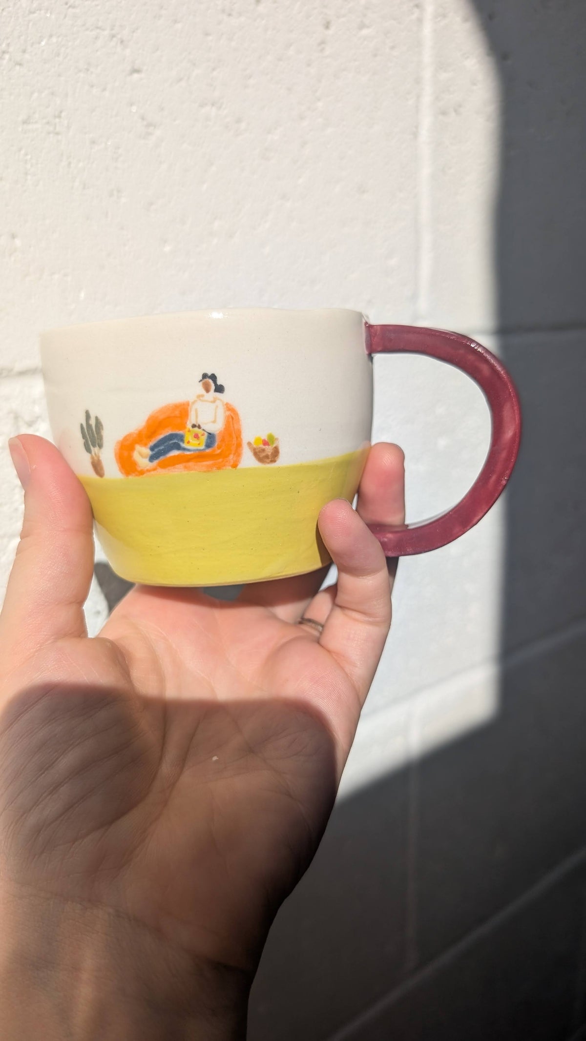 Ceramic handpainted "Crocheting Lady" Mug